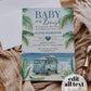 Surfer Baby Shower Invitation Baby on Board Invite Beach Ocean and Palm Trees Summer Baby Shower Pool Party Boys Printable Template #068 - TheLovebirdsDesign