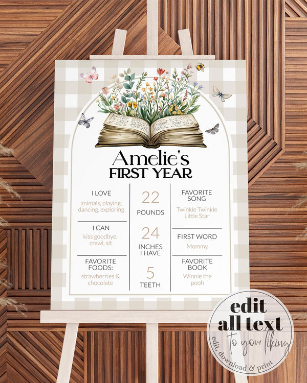 One for the Books Milestone Sign Template, Chapter ONE First Birthday Year Board 077GI-MISI - marryful.org