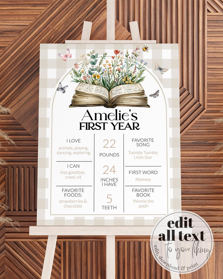 One for the Books Milestone Sign Template, Chapter ONE First Birthday Year Board 077GI-MISI - marryful.org