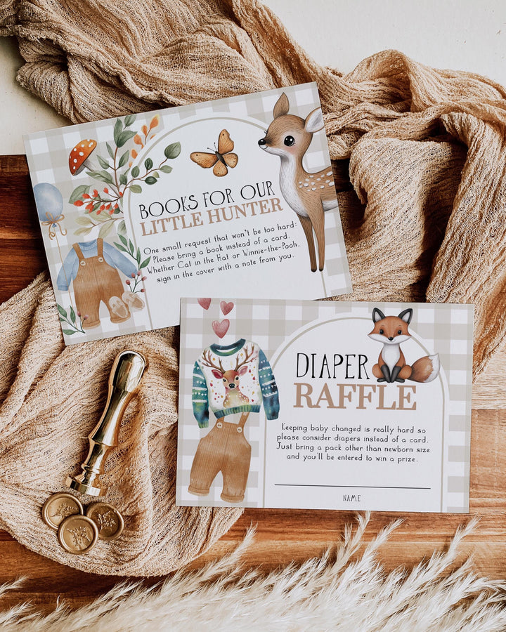 Hunter Baby Clothes Shower Invitation for Baby Boy or Girl, Gender Neutral Gingham Baby Shower Invite Woodsy Forest Animals Template #068 - TheLovebirdsDesign