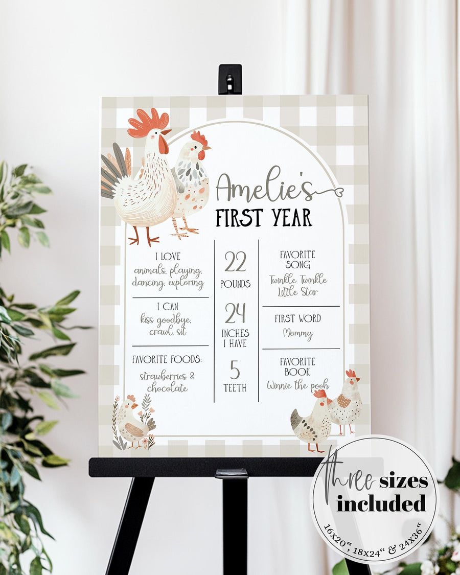 Chicken 1st Birthday Milestone Sign Template, Chicken Farm First Year Printable Decor 005BE-MISI - marryful.org