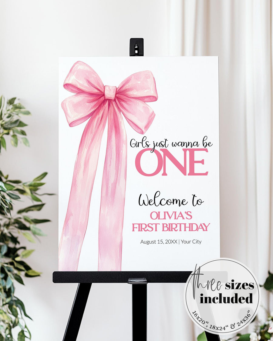Girls Just Wanna Be ONE Welcome Sign, Coquette Bow First Birthday #072 - marryful.org