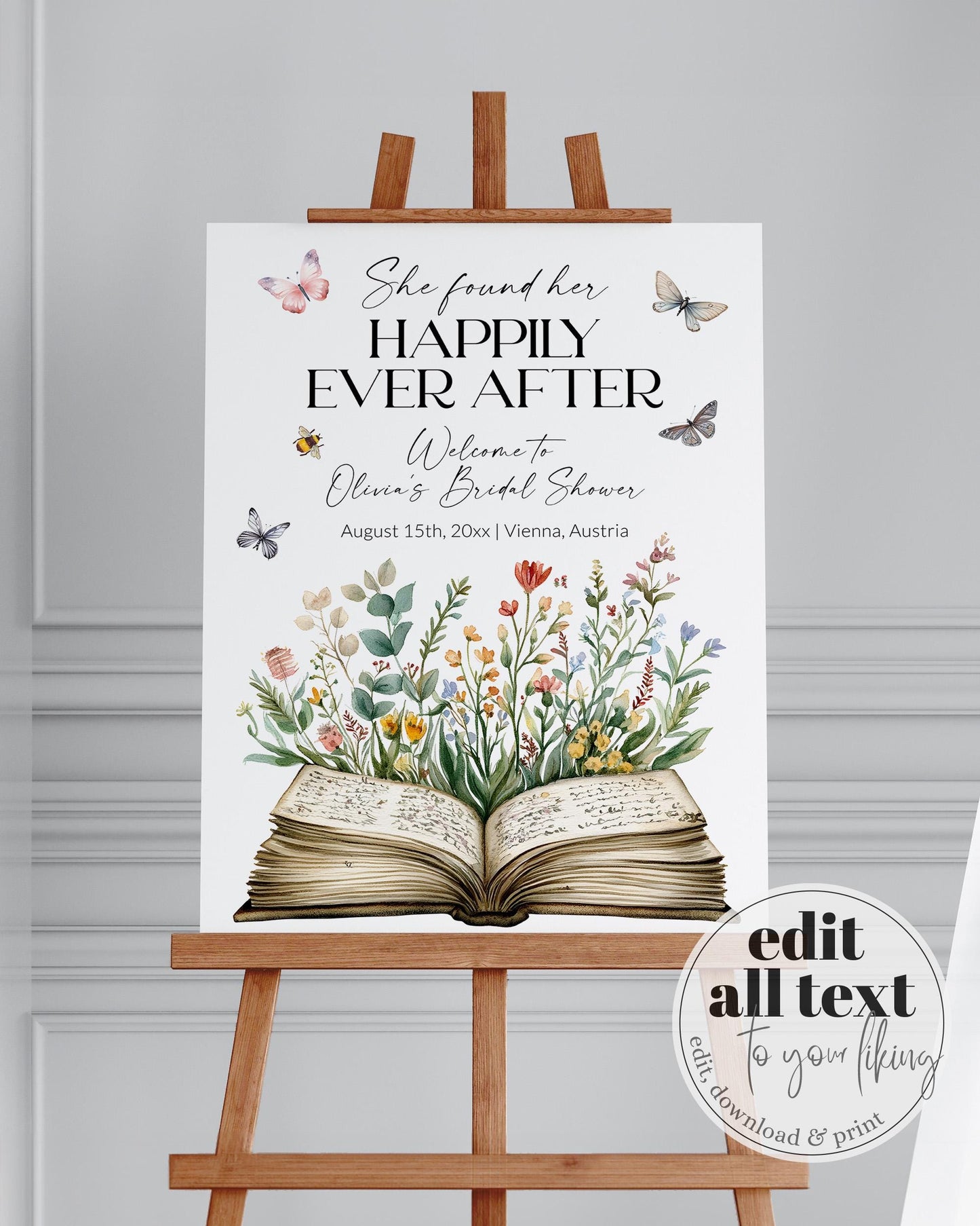 Storybook Bridal Shower Welcome Sign, New Chapter Begins Happily Ever After Book Bridal Shower Decor, Reading Library Party Template #072 - TheLovebirdsDesign