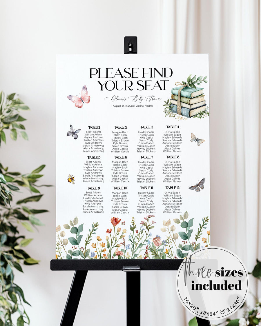 Storybook Seating Chart Template, New Chapter Begins Happily Ever After Book Shower Decorations Guest Seating Reading Library Template #072 - marryful.org