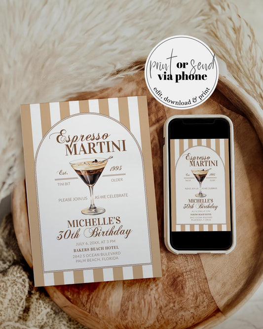 Espresso Martini 30th Birthday Invitation, Editable Social Club Tini Bit Older Adult Woman Birthday Party Invite Printable Template #072 - TheLovebirdsDesign