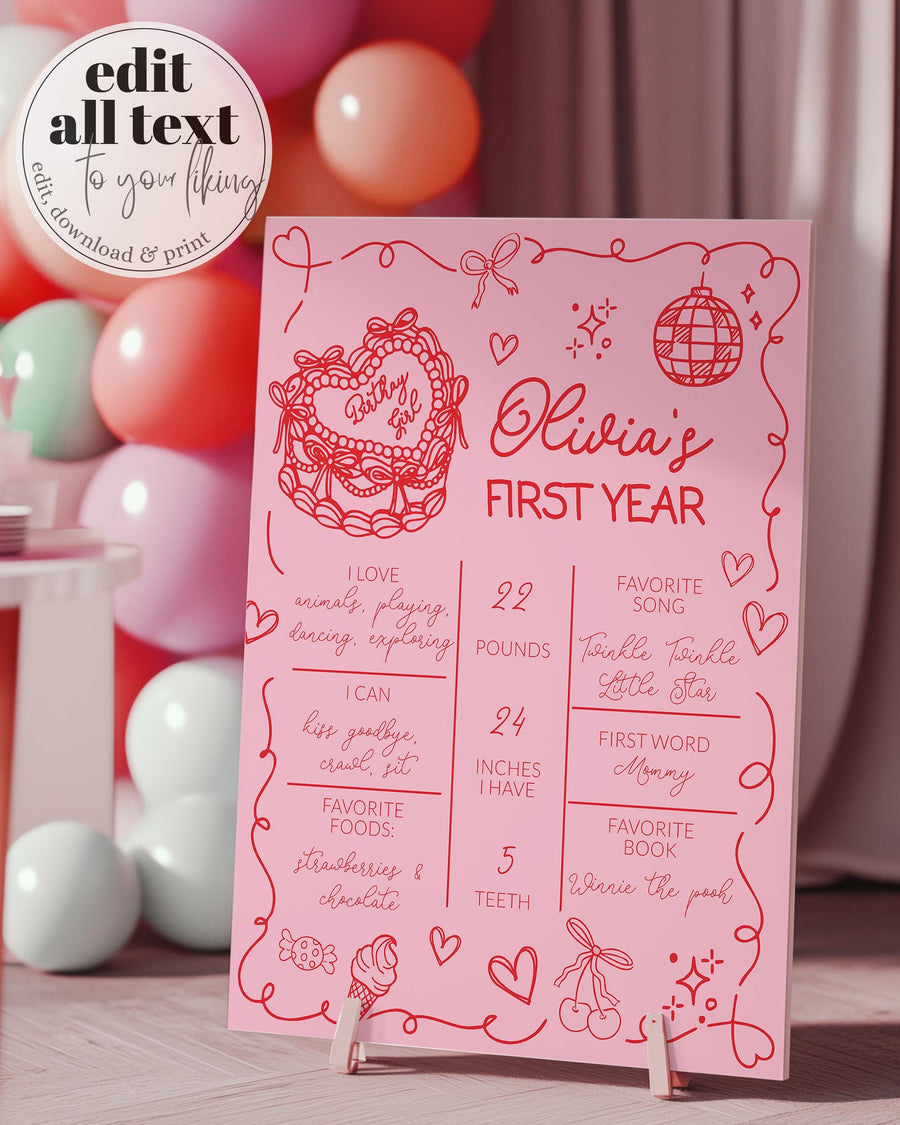 Girls just wanna be ONE Babys First Year Milestone Sign Funky Handwritten First Birthday Decorations Sign Bow 1st Birthday Template #072 - marryful.org