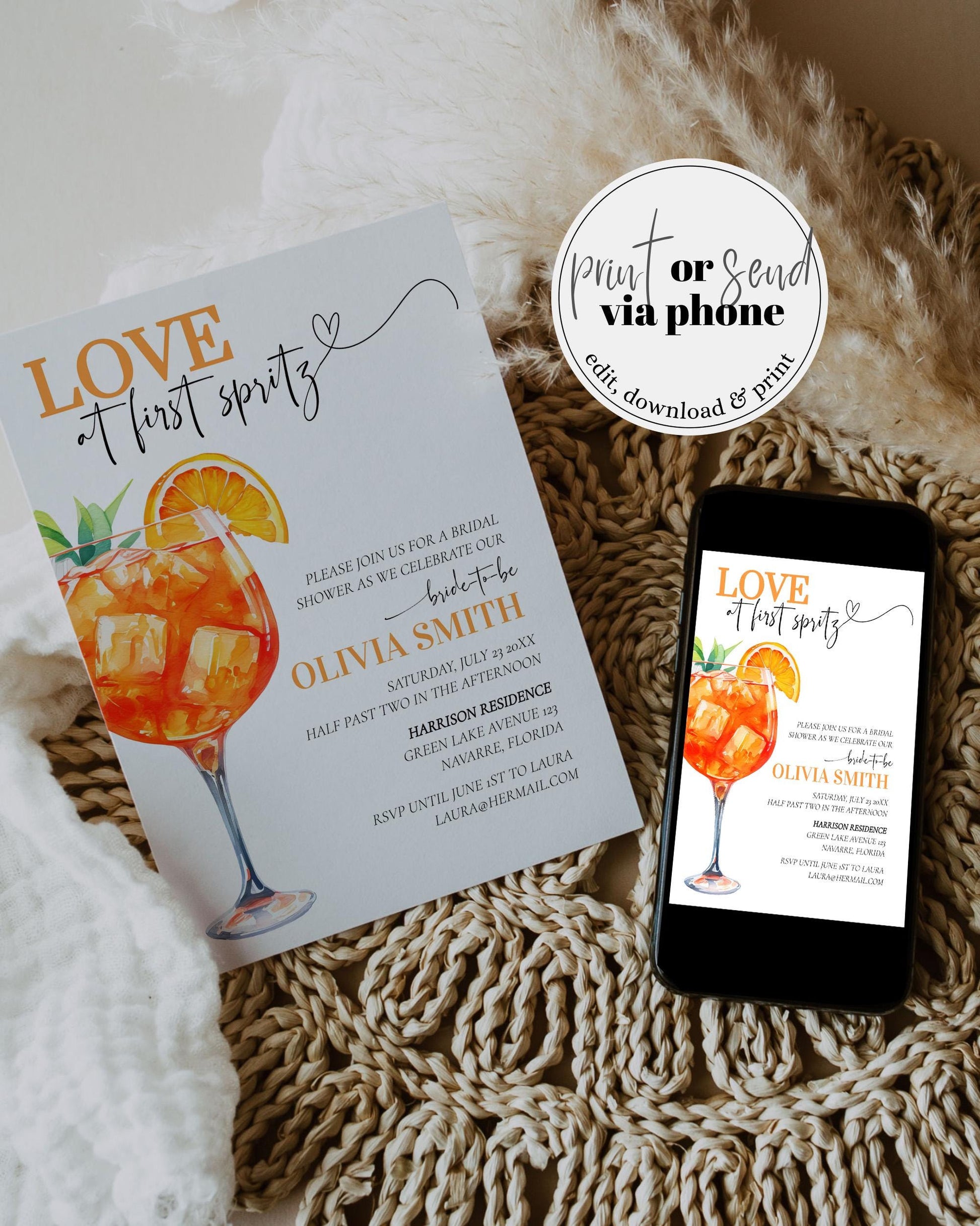 Love at first Spritz themed Bridal Shower Invite Bach Weekend Itinerary, Thats Amore Italian Spritz Social Club Cocktail Party Template #072 - TheLovebirdsDesign