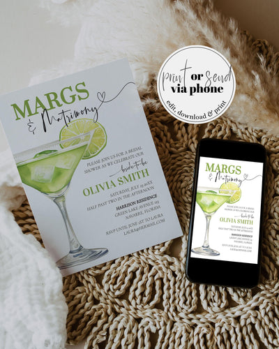 Margs Matrimony Bridal Shower Final Fiesta Bachelorette Itinerary, Tropical Bach Hen Girls Trip Margarita Cocktail Party Template #072 - TheLovebirdsDesign