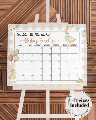 One Silly Goose Baby Arrival Sign, Editable Silly Goose Due Date Game Sign, Natural Editable Goose Theme Party Decorations Template #068 - TheLovebirdsDesign