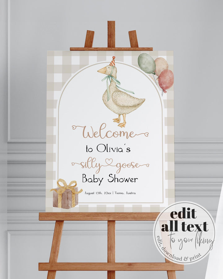 Silly Goose Welcome Sign for First Birthday or Goose Baby Shower Editable Silly Goose Decorations Sign Cottagecore Theme Party Template #068 - TheLovebirdsDesign