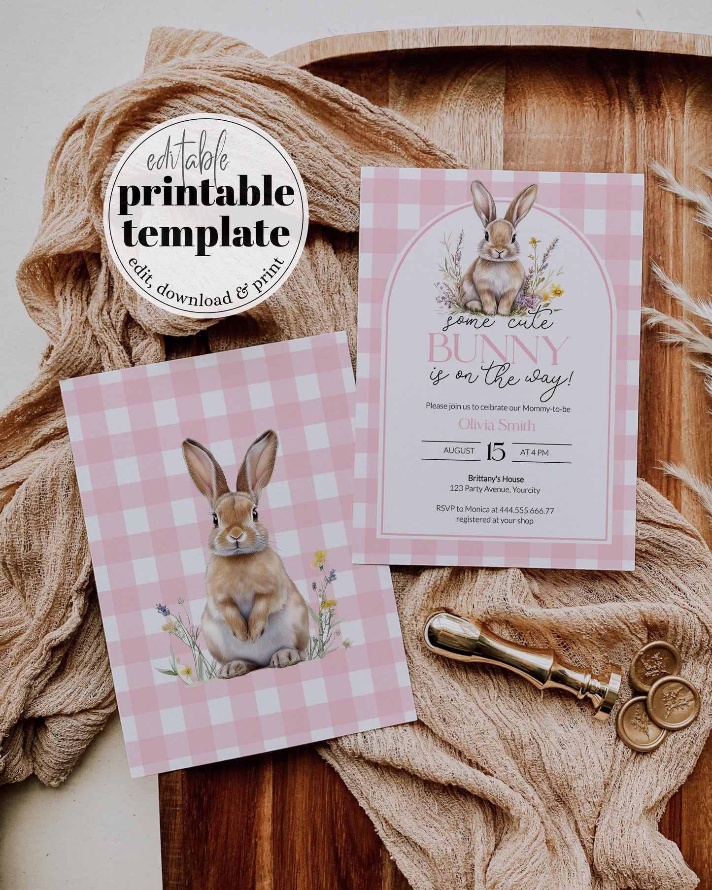 Some Bunny is on the way Baby Shower Invitation, Cute Rabbit Easter Invite Cottagecore Bunny Sweet Baby Sprinkle Printable Template #068 - TheLovebirdsDesign