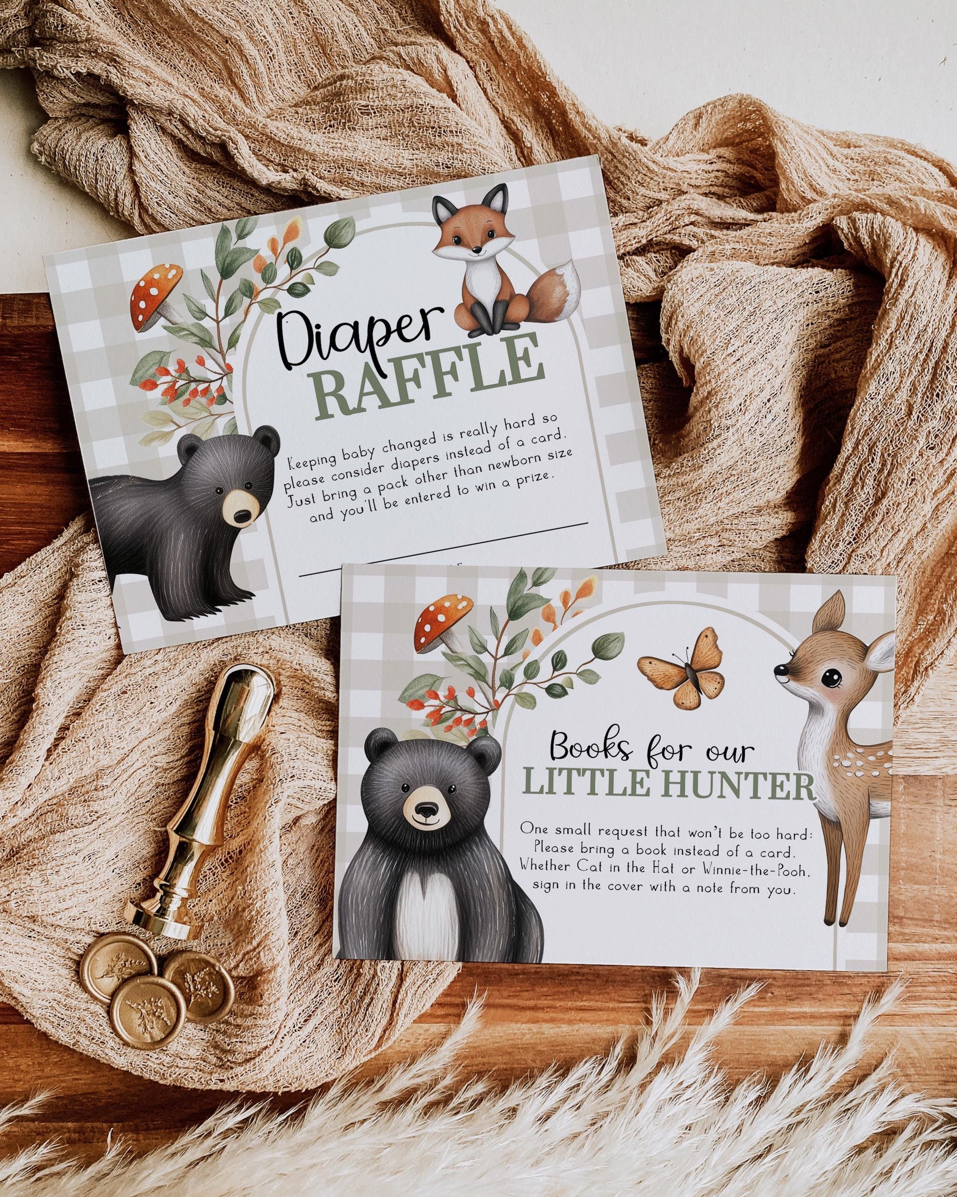 Hunter Theme Forest Animals Woodsy Baby Shower Invitation, Little Buck Invite for Baby Boy, Hunter Baby Shower Printable Template #068 - TheLovebirdsDesign