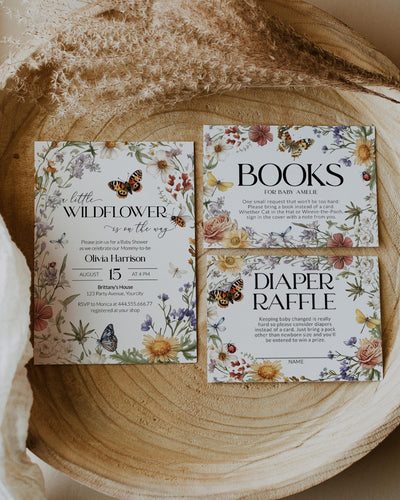 Wildflower Baby Shower Invitation Template, Little Wildflower on the Way Butterfly Baby in Bloom #072 - marryful.org