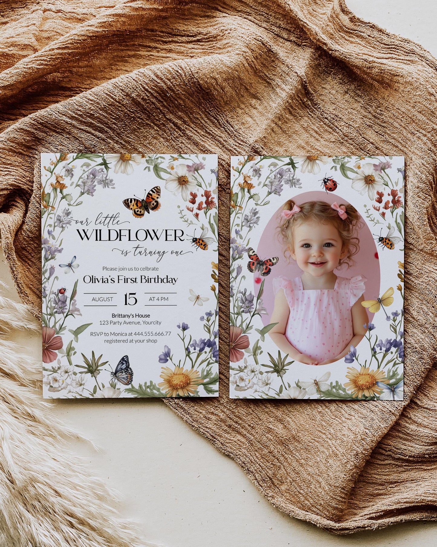 Little Wildflower 1st Birthday Invitation, Our Wildflower is turning one Invite Colorful Wildflower Garden Tea Party Printable Template #072 - TheLovebirdsDesign