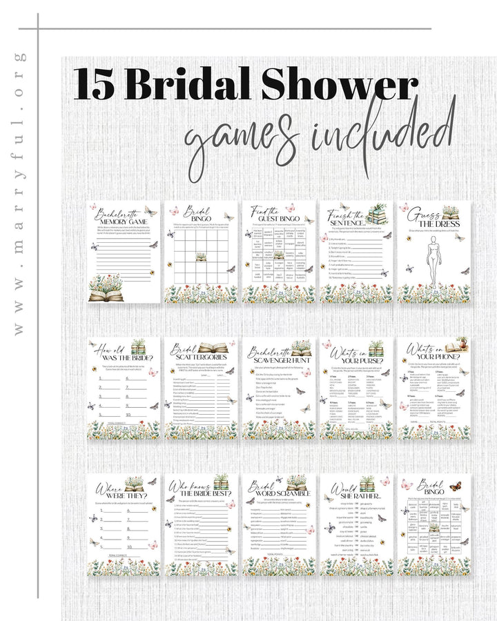 Storybook Bridal Shower Bundle, A New Chapter Bridal Shower Invitation, Happily ever after Wildflower Butterfly Library Template #072 - TheLovebirdsDesign