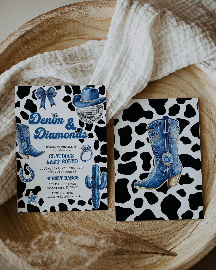 Denim and Diamonds Bridal Shower Invitation, Last Rodeo Cowgirl Disco Printable 022BLDC-BRSINV - marryful.org