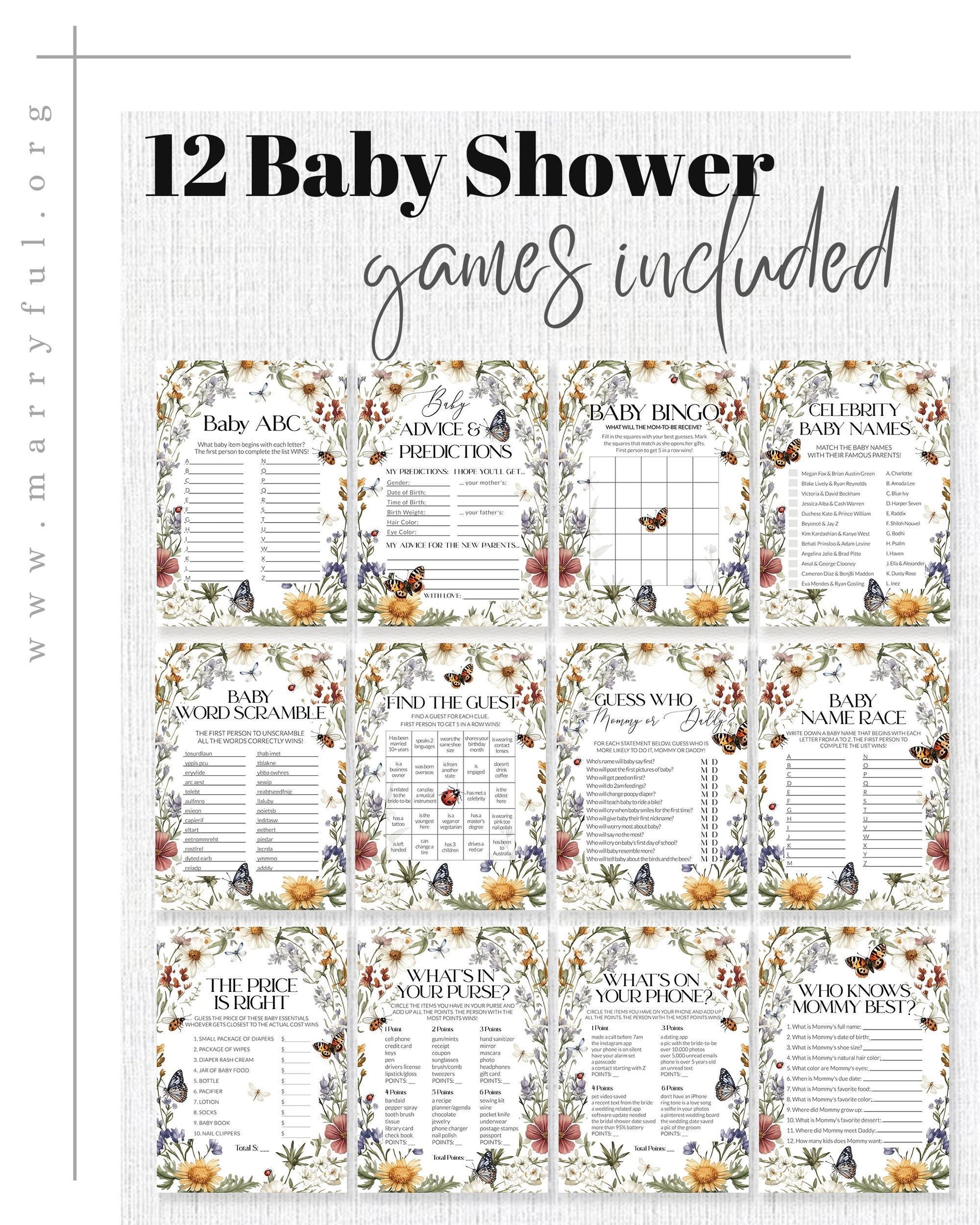 Wildflower Love bug Baby Shower Game Bundle, A little Lovebug is on the way Party Games, Neutral Butterfly Shower Printable Template #072 - TheLovebirdsDesign