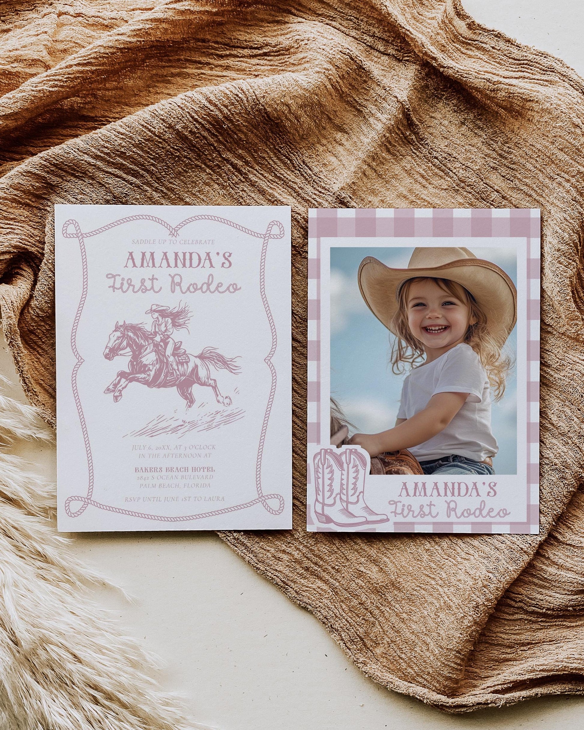 Editable My First Rodeo Invitation Pink Cowgirl Birthday Invite Wild West Vintage Cowboy 1st Rodeo Western Ranch Digital Template #072 - TheLovebirdsDesign