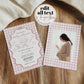 Hand Drawn Pink Baby Shower Invitation Suite for Girls, Pink Bow Wavy Frame Whimsical Scribble Design Girl Shower Invite Template #070 - TheLovebirdsDesign