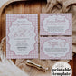 Hand Drawn Pink Baby Shower Invitation Suite for Girls, Pink Bow Wavy Frame Whimsical Scribble Design Girl Shower Invite Template #070 - TheLovebirdsDesign