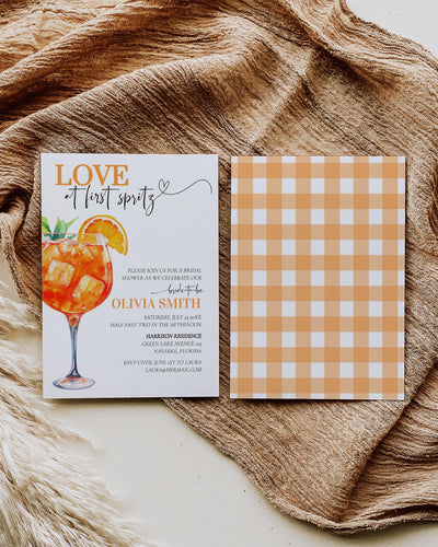 Love at first Spritz themed Bridal Shower Invite Bach Weekend Itinerary, Thats Amore Italian Spritz Social Club Cocktail Party Template #072 - TheLovebirdsDesign