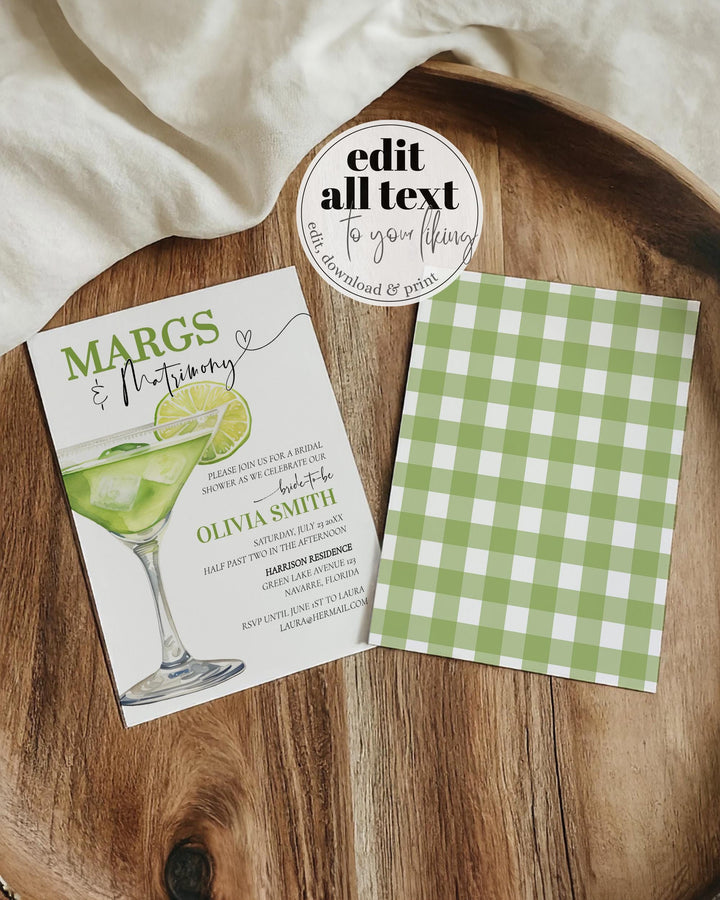 Margs Matrimony Bridal Shower Final Fiesta Bachelorette Itinerary, Tropical Bach Hen Girls Trip Margarita Cocktail Party Template #072 - TheLovebirdsDesign