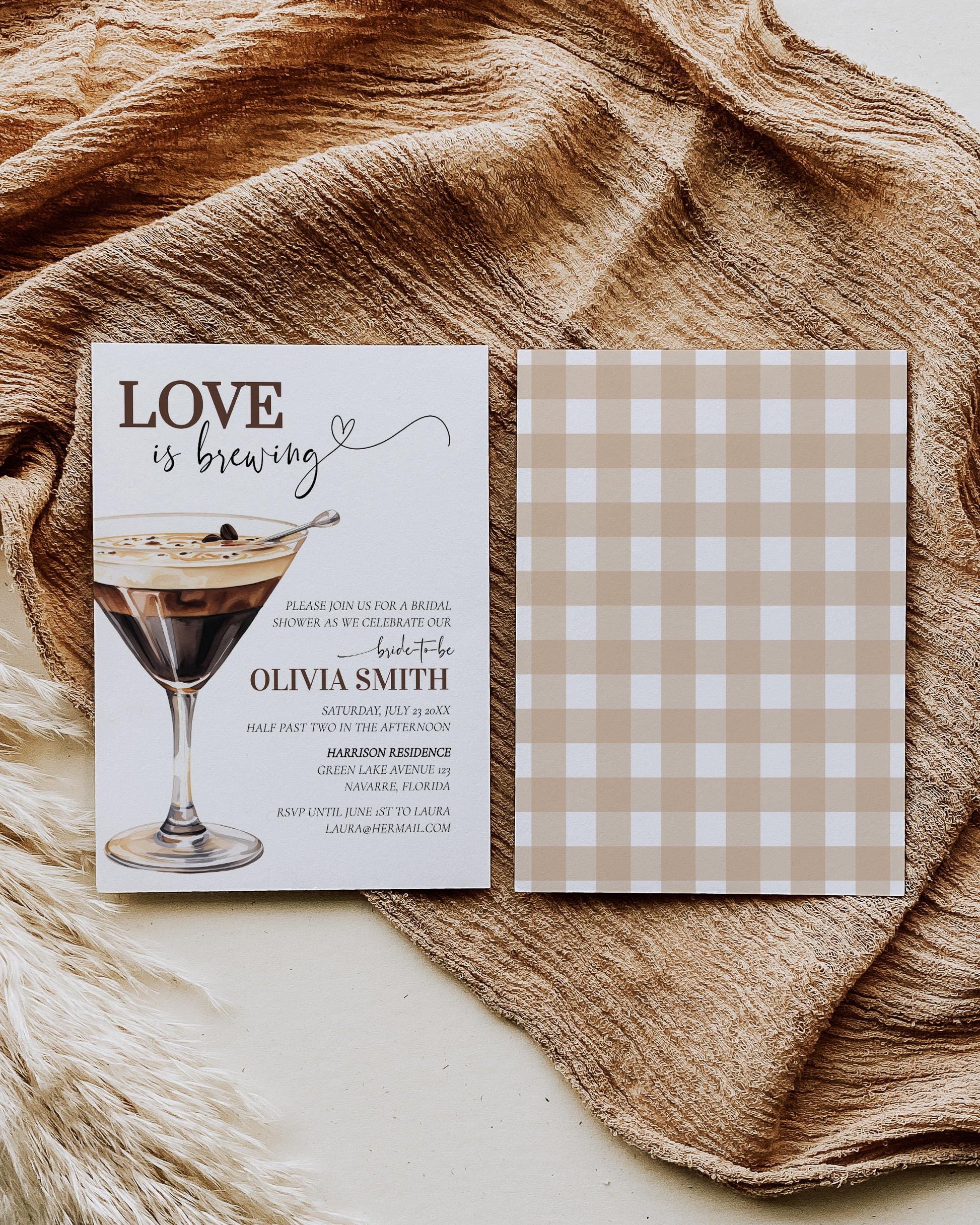 Love is Brewing Espresso Martini Bridal Shower Invitation Editable Cocktail Club Invite, Coffee Martini themed Party Printable Template #072 - TheLovebirdsDesign