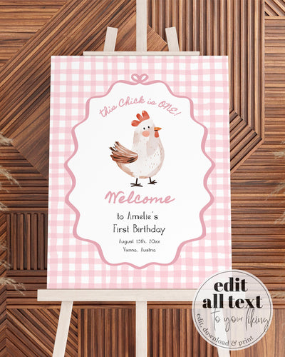 Chicken 1st Birthday Welcome Sign, Ranch Party Decor, Digital Download 070CC-WLCM - marryful.org