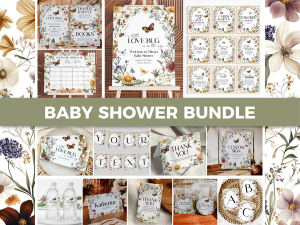 Wildflower Love Bug Baby Shower Bundle Template, A Little Lovebug is on the Way Theme #072 - TheLovebirdsDesign