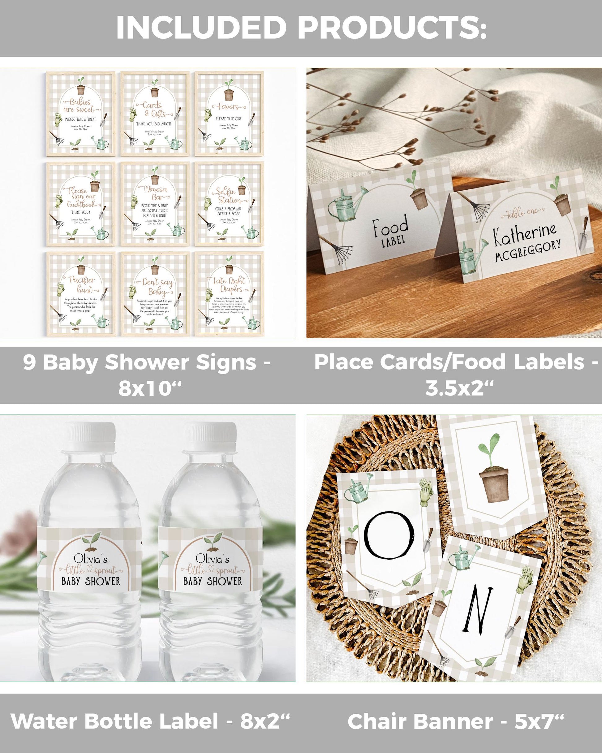 Gender Neutral Little Sprout Baby Shower Bundle Editable Grown with LOVE Baby Sprinkle Coquette Gardening Shower Invite Bundle Template #068 - TheLovebirdsDesign