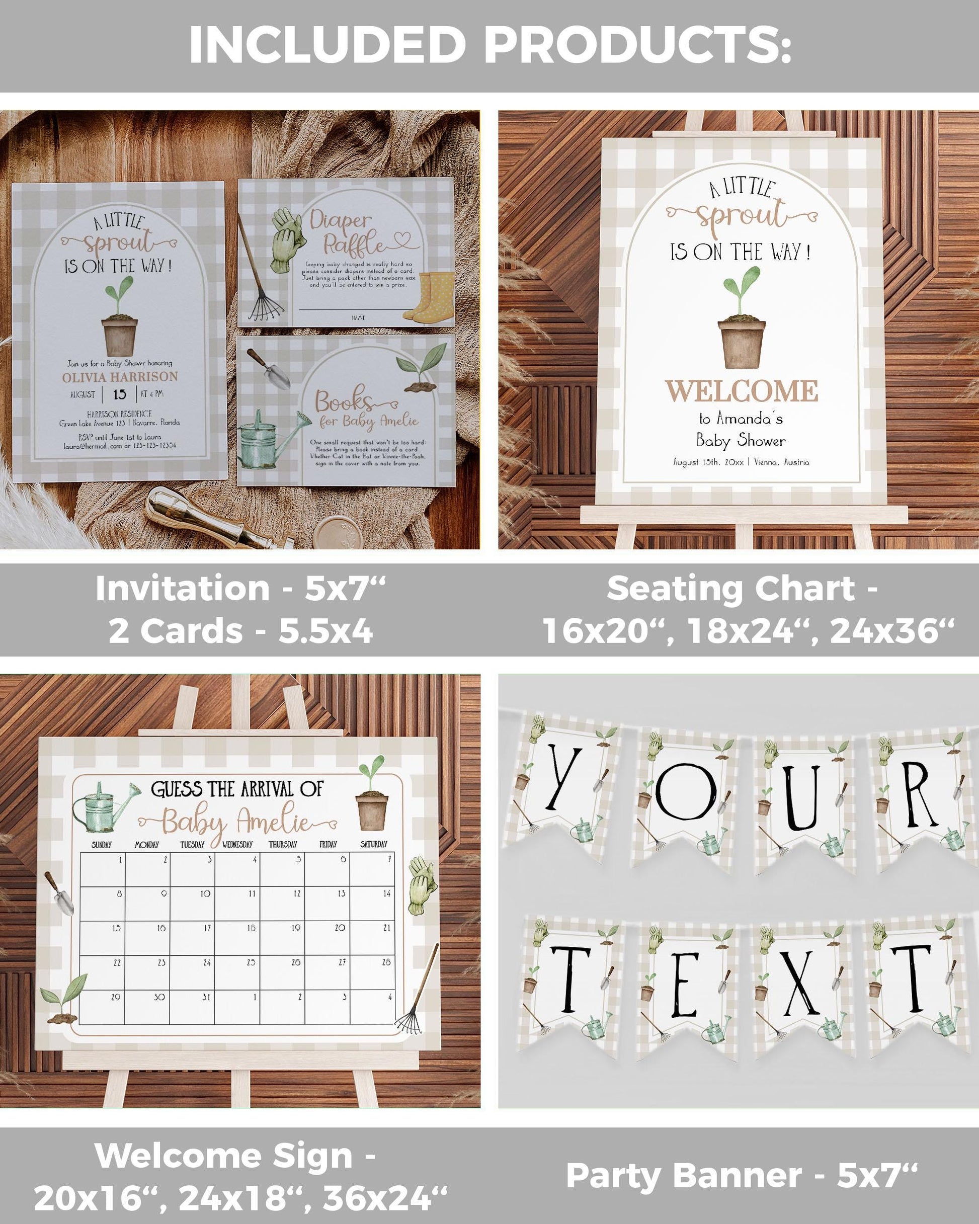 Gender Neutral Little Sprout Baby Shower Bundle Editable Grown with LOVE Baby Sprinkle Coquette Gardening Shower Invite Bundle Template #068 - TheLovebirdsDesign