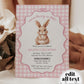 Some Bunny is One Gingham Pink First Birthday Invitation Girls, ONE Cute Rabbit Invite Some Bunny Sweet 1st Birthday Printable Template #070 - TheLovebirdsDesign