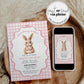 Some Bunny is One Gingham Pink First Birthday Invitation Girls, ONE Cute Rabbit Invite Some Bunny Sweet 1st Birthday Printable Template #070 - TheLovebirdsDesign