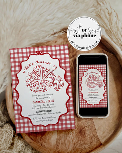 That's Amore Pizza Brews Couples Shower Invitation, Italian Pizza Beer Bridal Shower Invite, Editable Pizza Slice Party Invite Template #068 - TheLovebirdsDesign