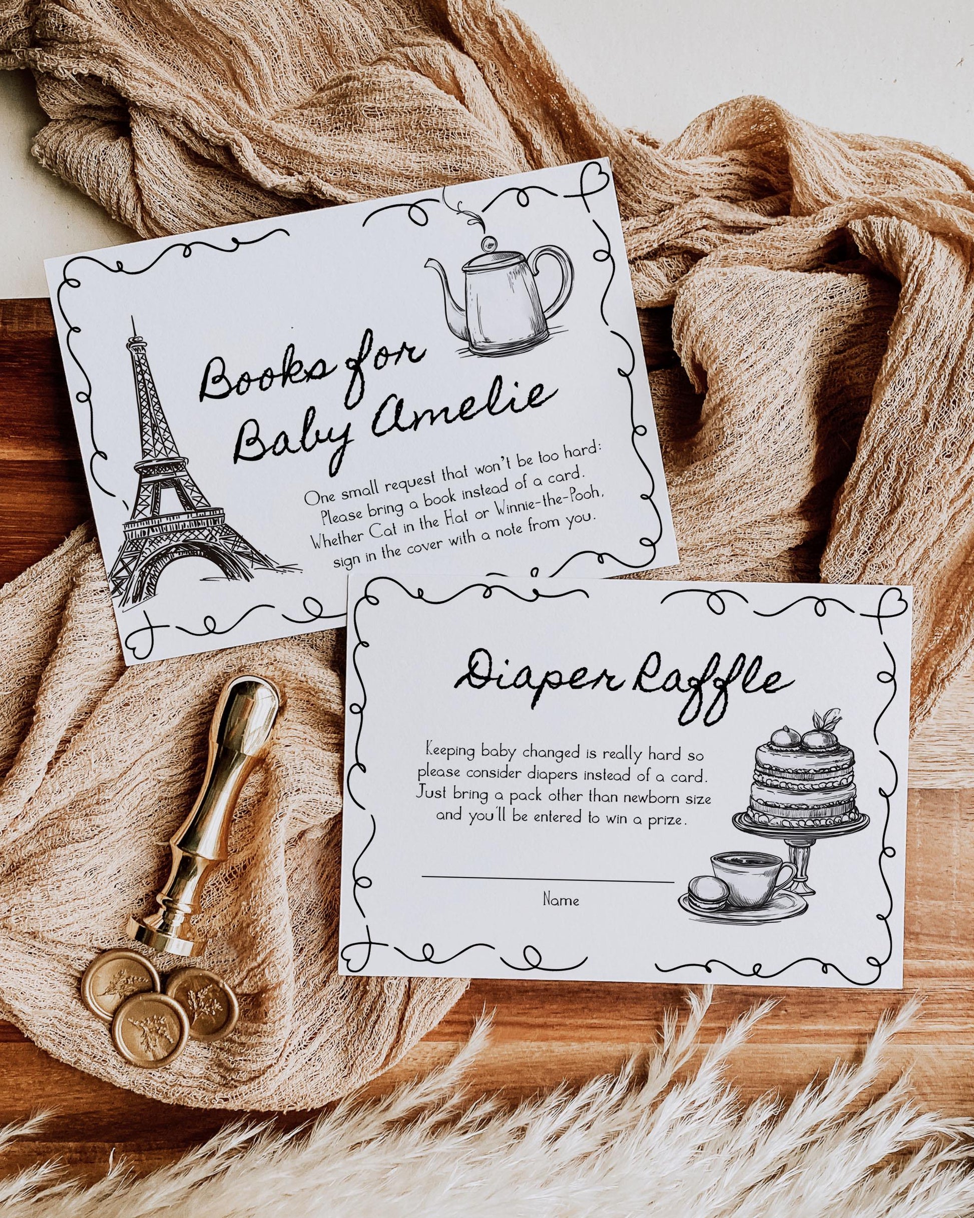 Cafe bebe Paris Coffee Bean Baby Shower Invitation, Whimsical Baby is Brewing Baby Brunch Invite, Gender Neutral Drawn Party Template #070 - TheLovebirdsDesign