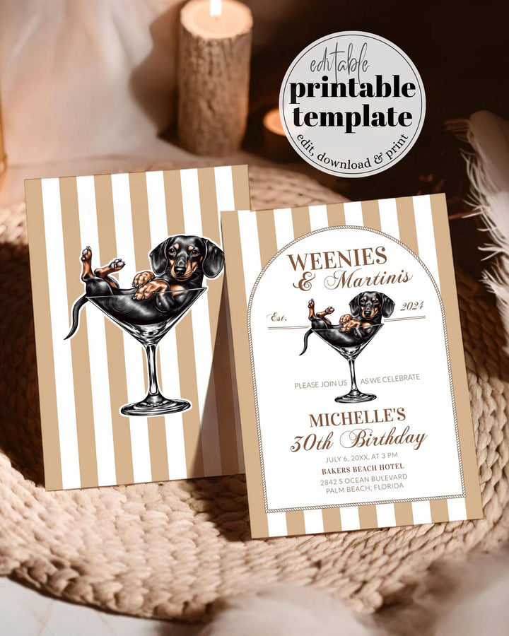 Weenies and Martinis Birthday Invitation, Editable Adult Martini Cocktail Birthday Party Invitation, 30th Birthday Social Club Template #072 - TheLovebirdsDesign