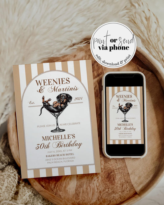 Weenies and Martinis Birthday Invitation, Editable Adult Martini Cocktail Birthday Party Invitation, 30th Birthday Social Club Template #072 - TheLovebirdsDesign