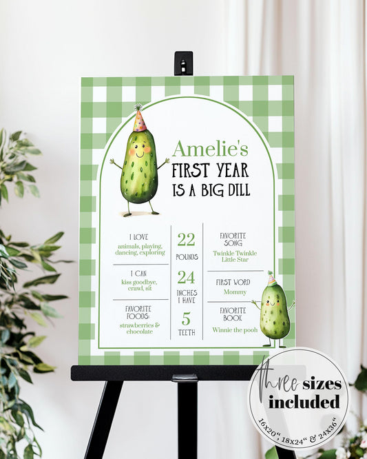 Big Dill Pickle themed Milestone Sign for Pickled First Birthday Boy or Girl, Gender Neutral 1st Birthday Decorations Party Template #068 - TheLovebirdsDesign