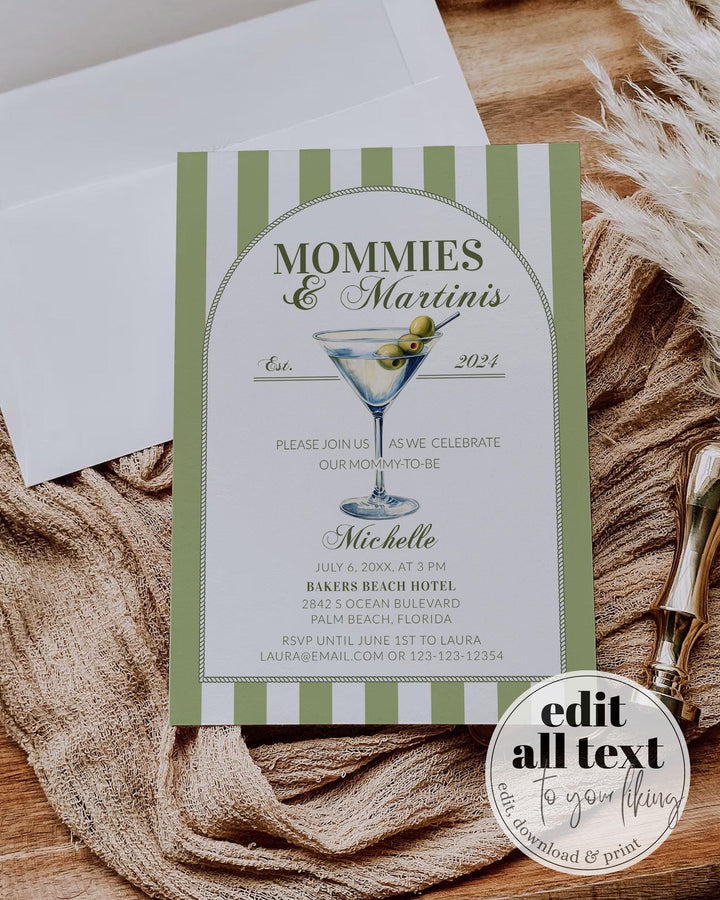 Mommies and Martinis Baby Shower Invitation Editable a Tini one is on the way dry Martini Baby Sprinkle Party Invite Printable Template #072 - TheLovebirdsDesign