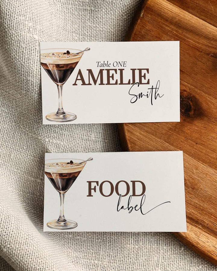 Espresso Martini Place Cards, Editable Coffee Martini themed Food Label, Love is brewing Martini Printable Decorations Template #072 - TheLovebirdsDesign
