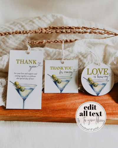Dry Martini Favor Tags Labels & Sticker, Editable Classic Dirty Martini Party Gift Bag Tag Template for Martini Hen do or Birthday Bash #072 - TheLovebirdsDesign