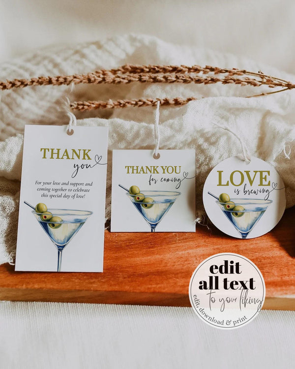 Dry Martini Favor Tags Labels & Sticker, Editable Classic Dirty Martini Party Gift Bag Tag Template for Martini Hen do or Birthday Bash #072 - TheLovebirdsDesign
