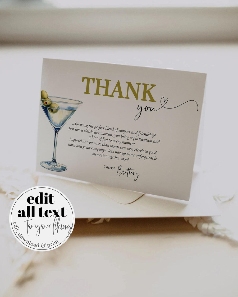 Dry Martini Thank you Card, Drunk in Love Classic Dirty Olive Martini Thank you Note Editable Printable Template for Martini Hen Do #072 - marryful.org