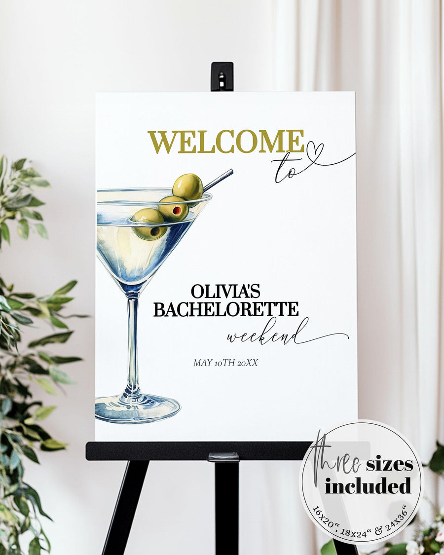 Martini Bridal Shower Welcome Sign, Classic Dry Martini Olive Party Editable Welcome Sign Tini bit closer Party Decorations Template #072 - marryful.org