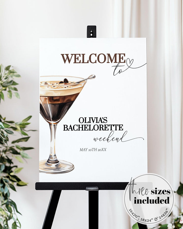 Espresso Martini Bridal Shower Welcome Sign, Love is Brewing Party Decorations, Tini Bit Older Editable Martini Cocktail Party Template #072 - TheLovebirdsDesign