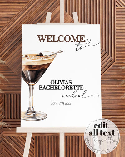 Espresso Martini Bridal Shower Welcome Sign, Love is Brewing Party Decorations, Tini Bit Older Editable Martini Cocktail Party Template #072 - TheLovebirdsDesign