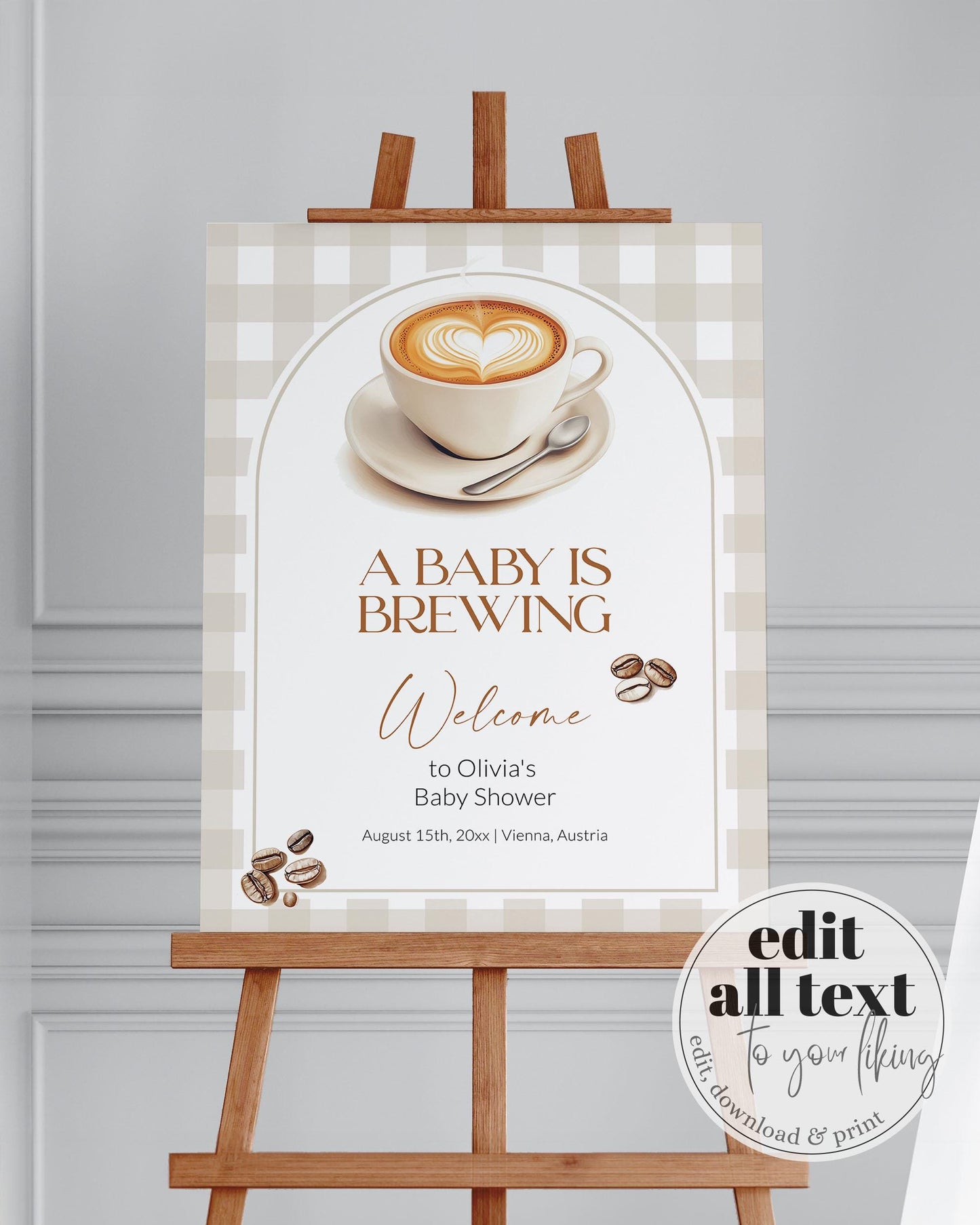 Coffee Bean Welcome Sign Gender Neutral A Baby is Brewing Party Decorations, Coffee Baby Shower Welcome Poster, Cafe Bebe Template #068 - TheLovebirdsDesign