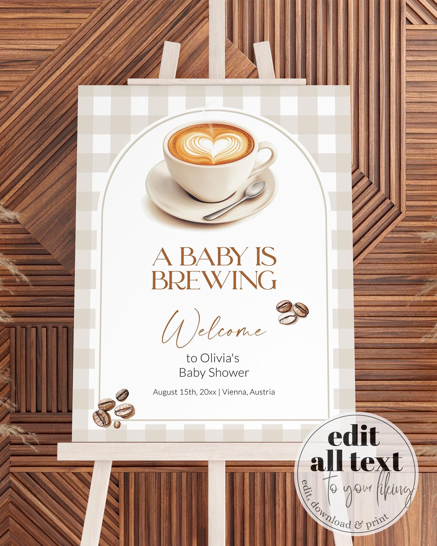 Coffee Bean Welcome Sign Gender Neutral A Baby is Brewing Party Decorations, Coffee Baby Shower Welcome Poster, Cafe Bebe Template #068 - TheLovebirdsDesign