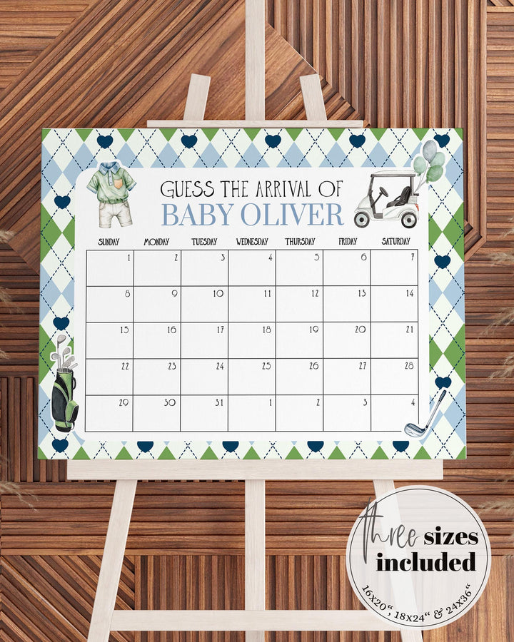 Boy Golf Baby Shower Guess Due Date Game Sign, Golfing Baby Shower Party Decorations Template, Par-Tee Golf Baby Arrival Game Printable #068 - TheLovebirdsDesign