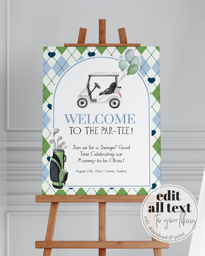 Boy Golf Baby Shower Welcome Sign, Golfing Baby Shower Decorations Welcome Template, Par-Tee Hole in one Golf theme Printable Template #068 - TheLovebirdsDesign